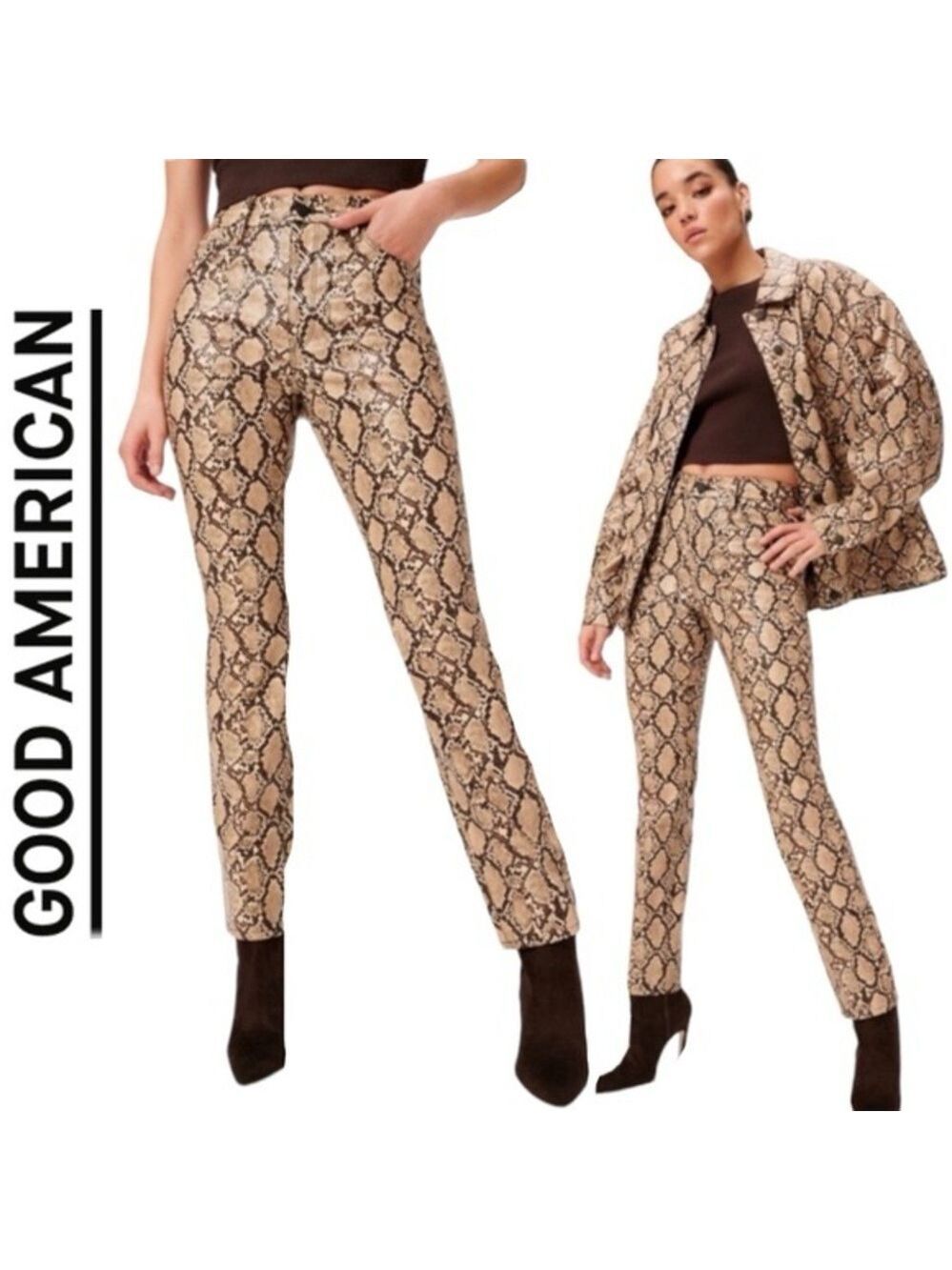 Good American Good Classic Snake Print Faux Leather Pant 4 / 27 EUC - Picture 3 of 11